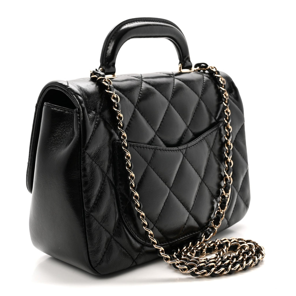 Shiny Lambskin Quilted Coco Trip Flap Bag Black