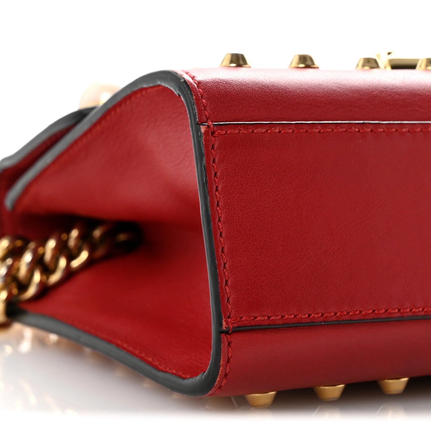 Calfskin Studded Small Padlock Shoulder Bag Hibiscus Red