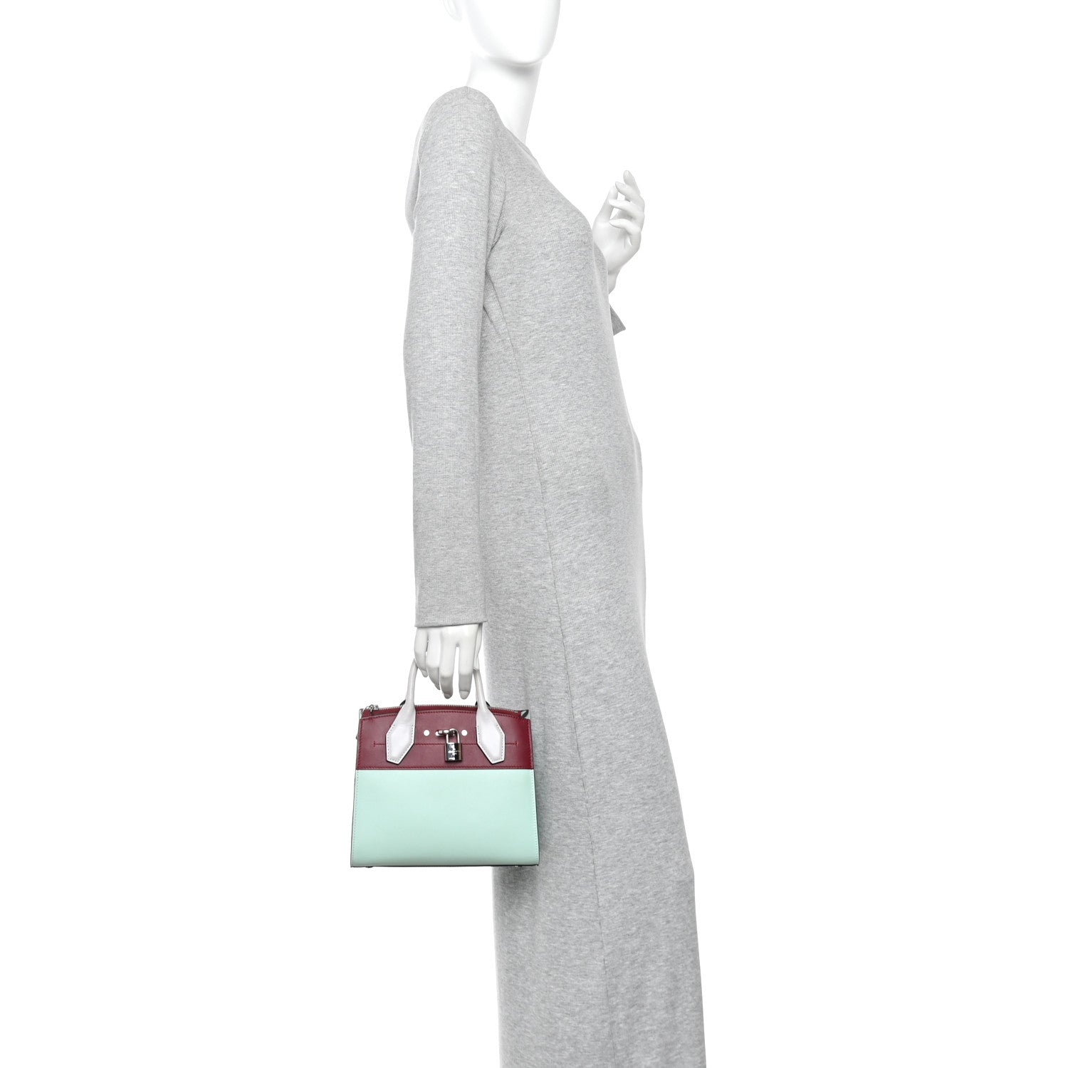 Calfskin City Steamer Mini Gris Burgundy Light Green