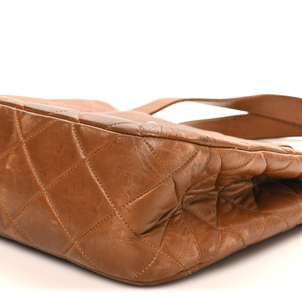 Lambskin Quilted Shoulder Bag Brown