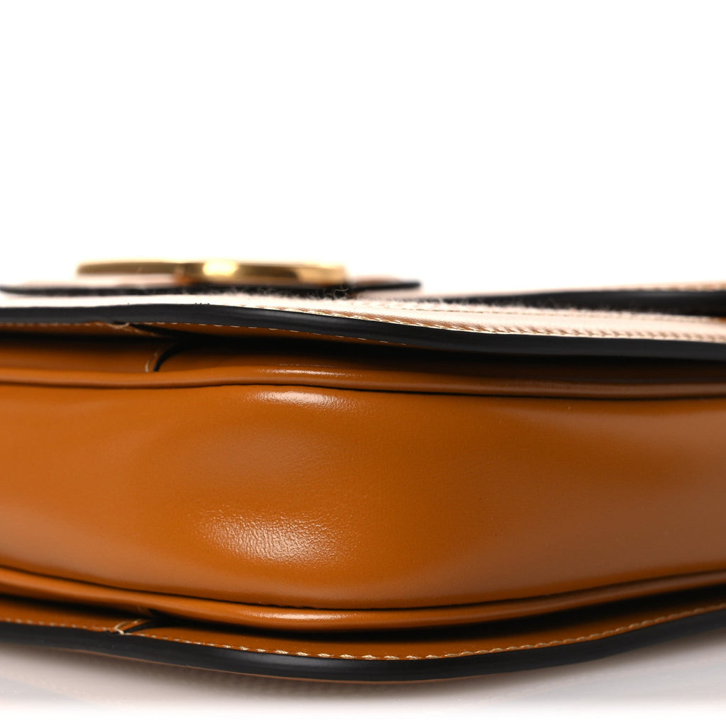 Smooth Calfskin Canvas 9to5 Shoulder Bag Natural Golden