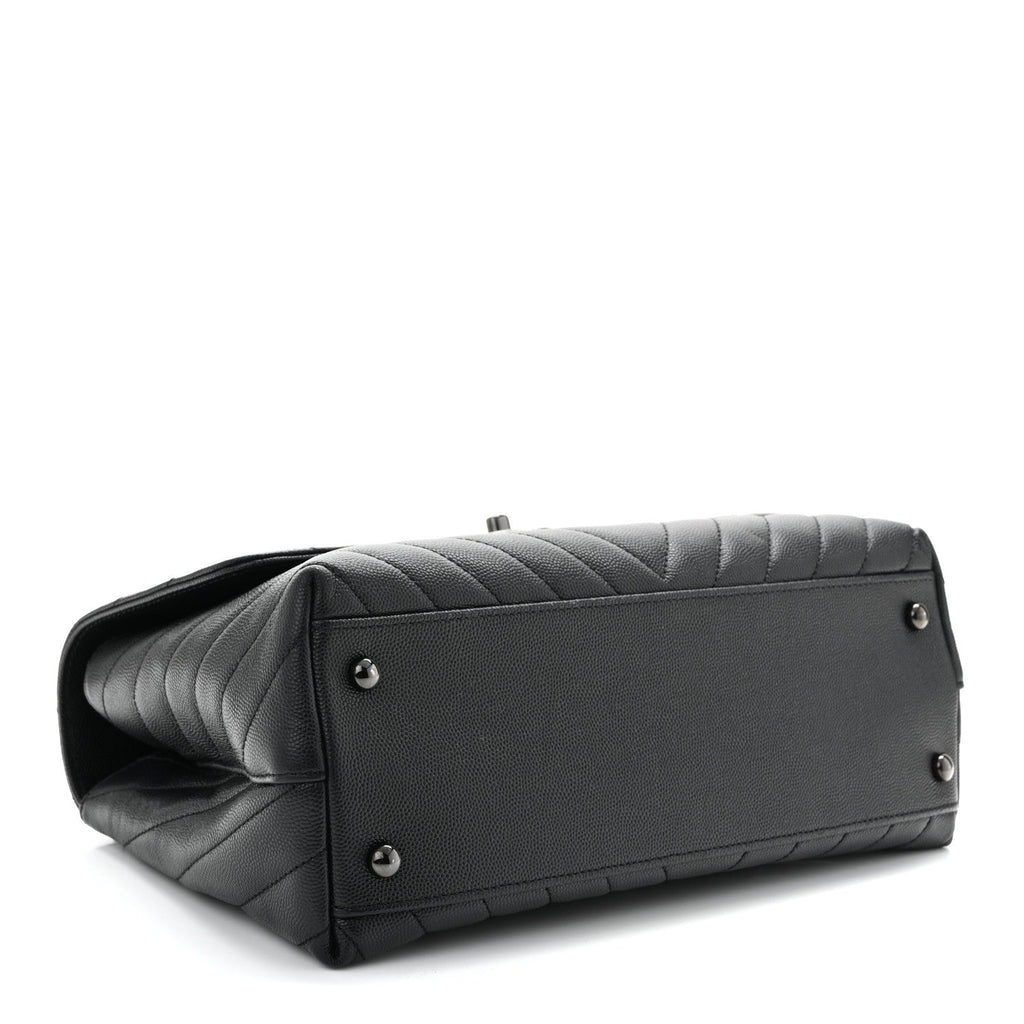 Caviar Chevron Quilted Small Coco Handle Flap So Black