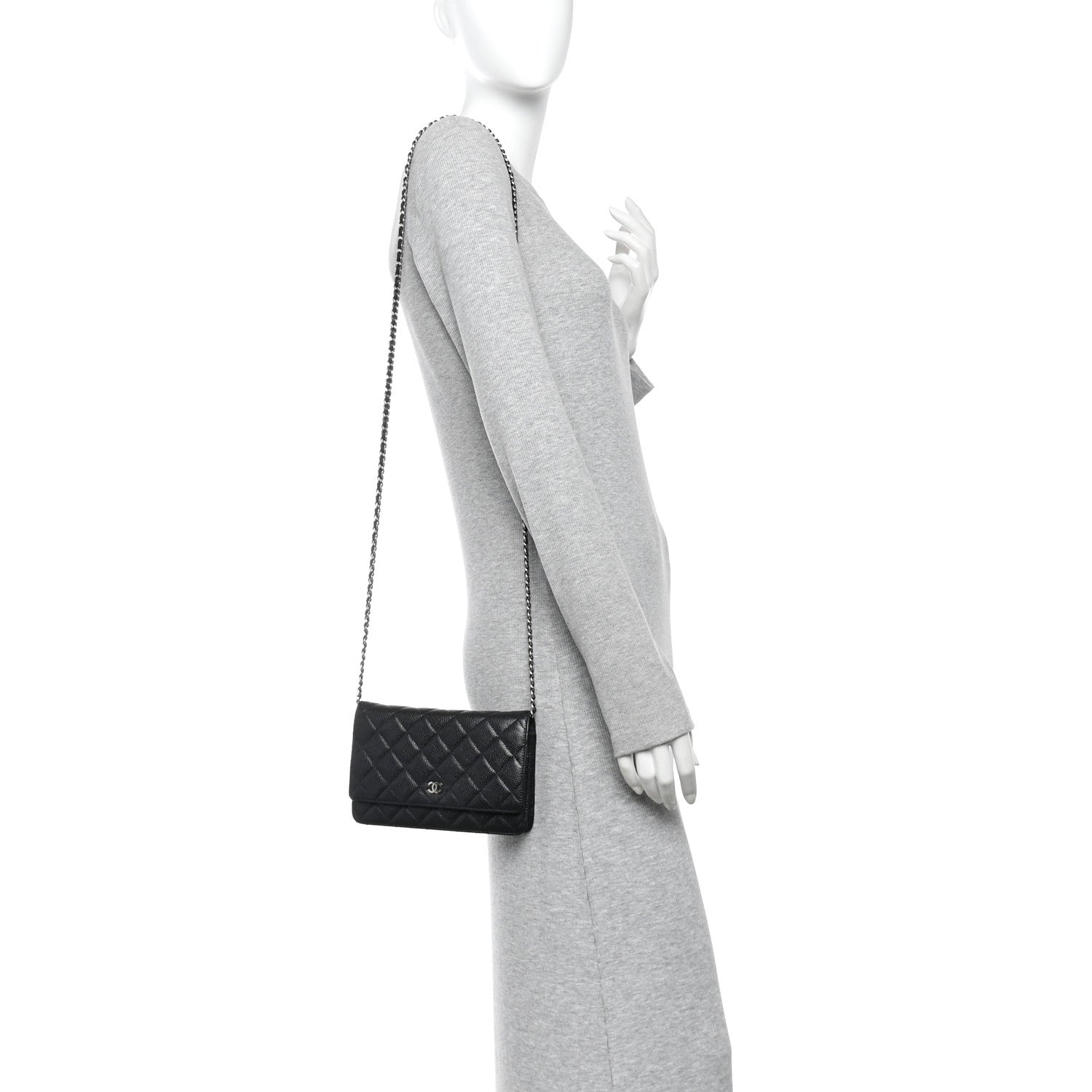 Caviar Quilted Wallet on Chain WOC Black