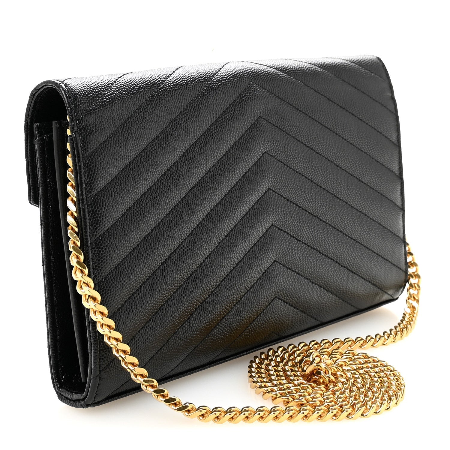 Grain De Poudre Matelasse Chevron Monogram Chain Wallet Black