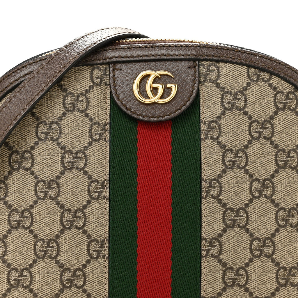 GG Supreme Monogram Textured Dollar Calfskin Web Small Ophidia Dome Shoulder Bag Beige Ebony New Acero