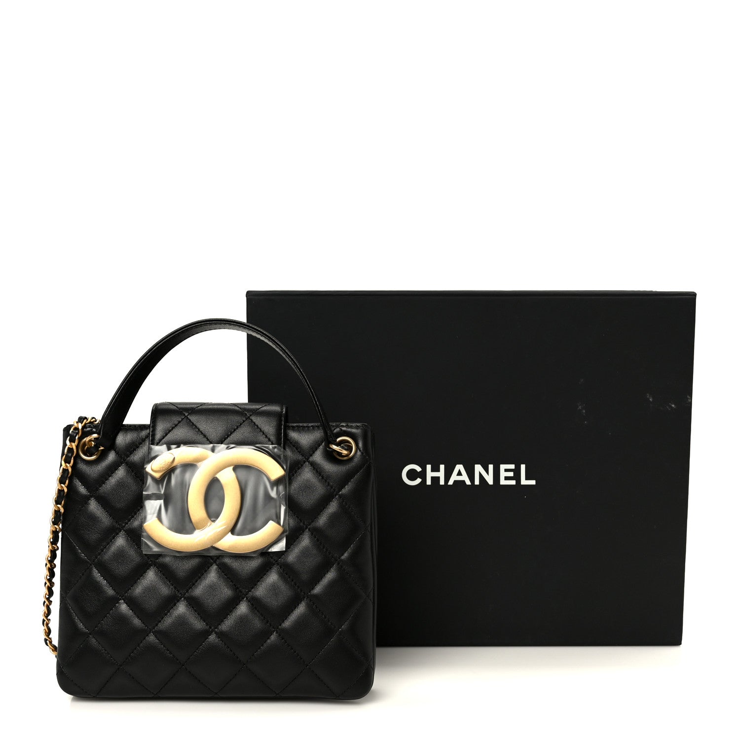 Lambskin Quilted Giant CC Shoulder Bag Black Black
