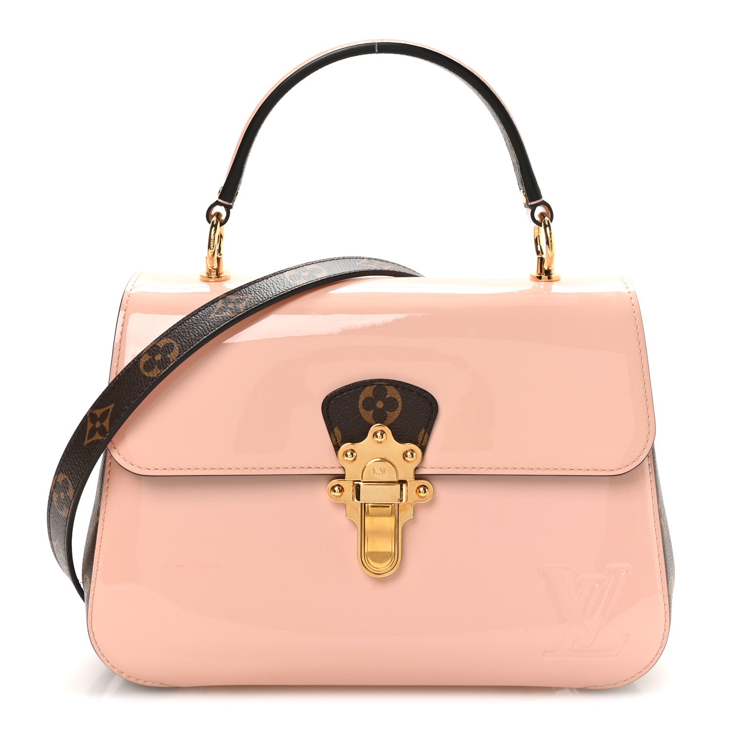 Patent Calfskin Monogram Cherrywood PM Rose Ballerine