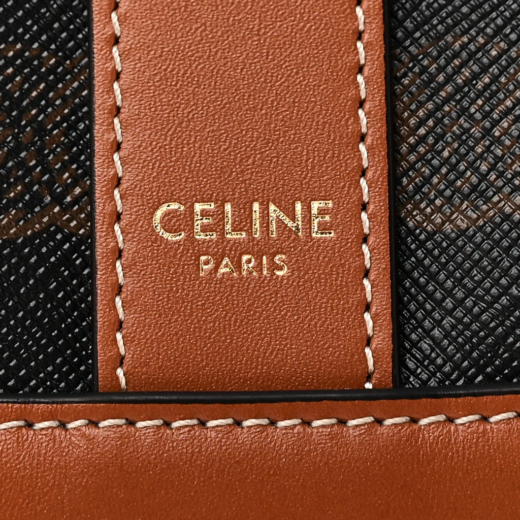 Triomphe Canvas Calfskin Medium Bucket Bag Tan