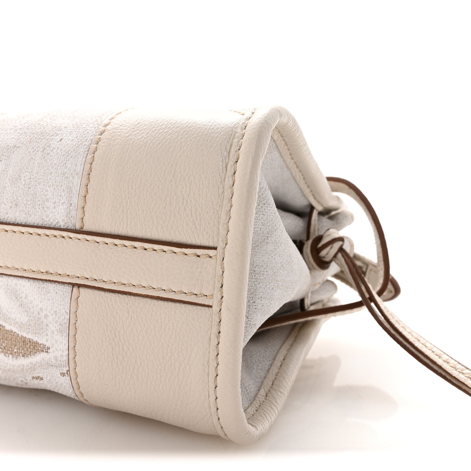 Linen Calfskin Triangle Mini Bonnie Hand Bag White