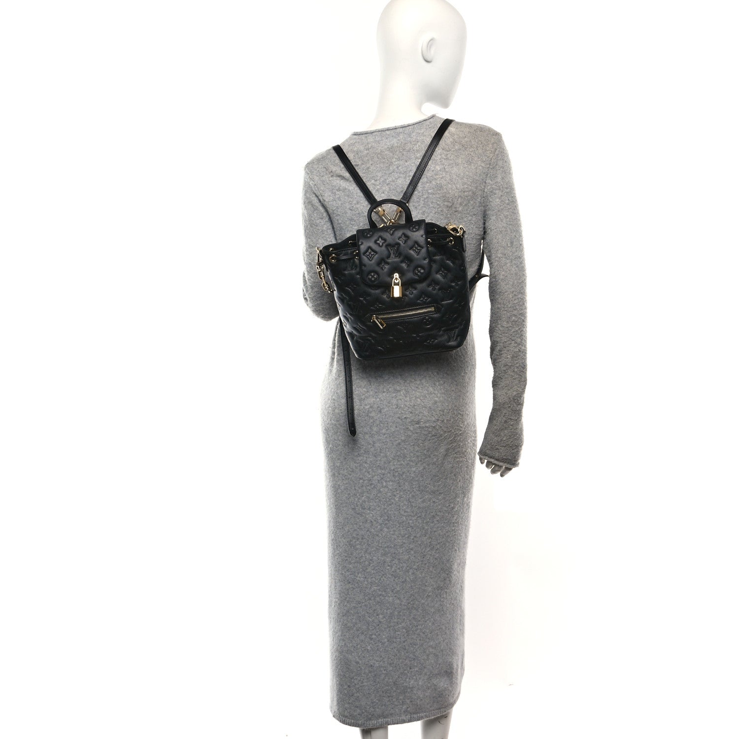 Lambskin Embossed Monogram Coussin PM Backpack Black
