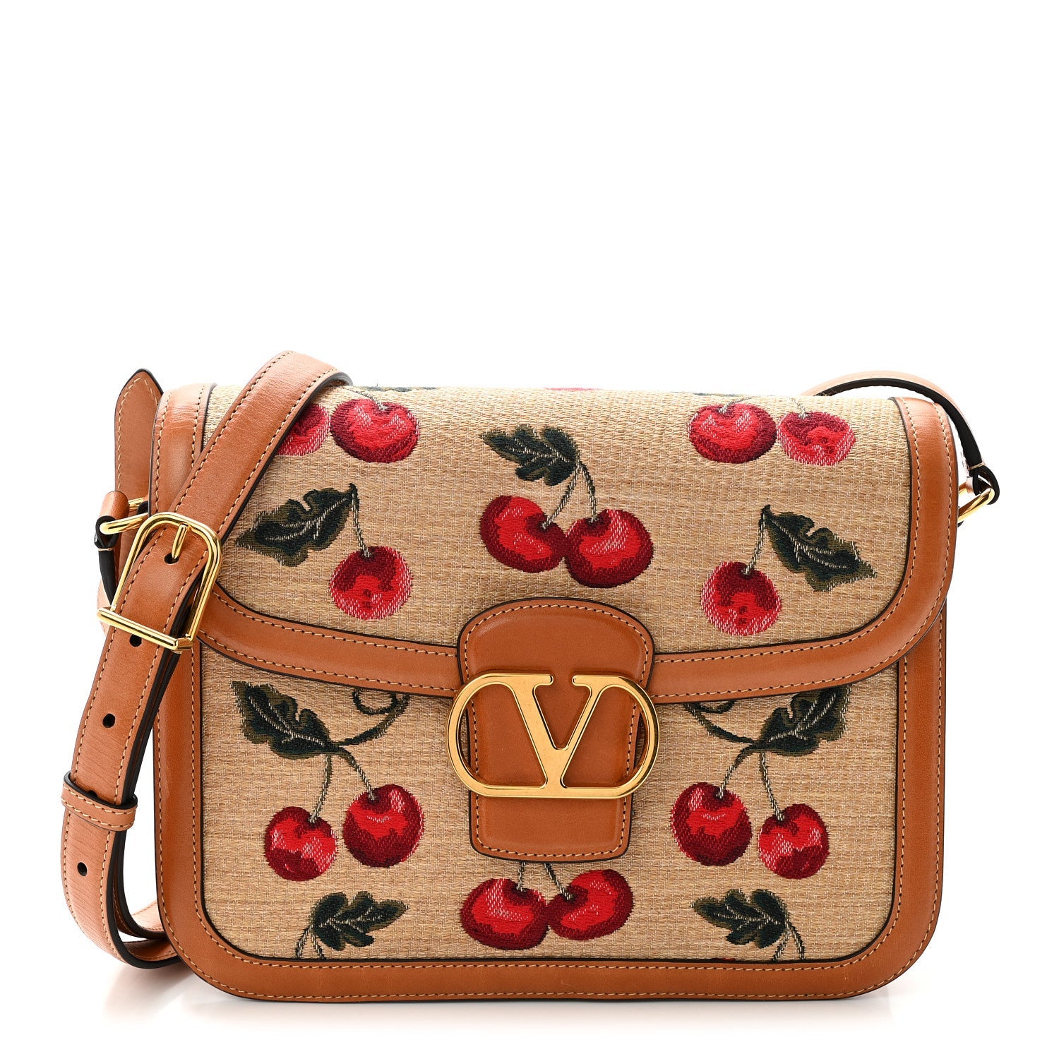 Jacquard Raffia Cherryfic 9to5 Shoulder Bag Natural Red