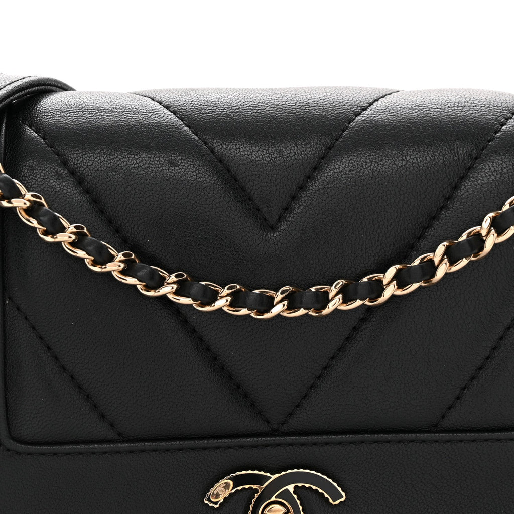 Sheepskin Chevron Quilted Medium Vintage Mademoiselle Flap Black