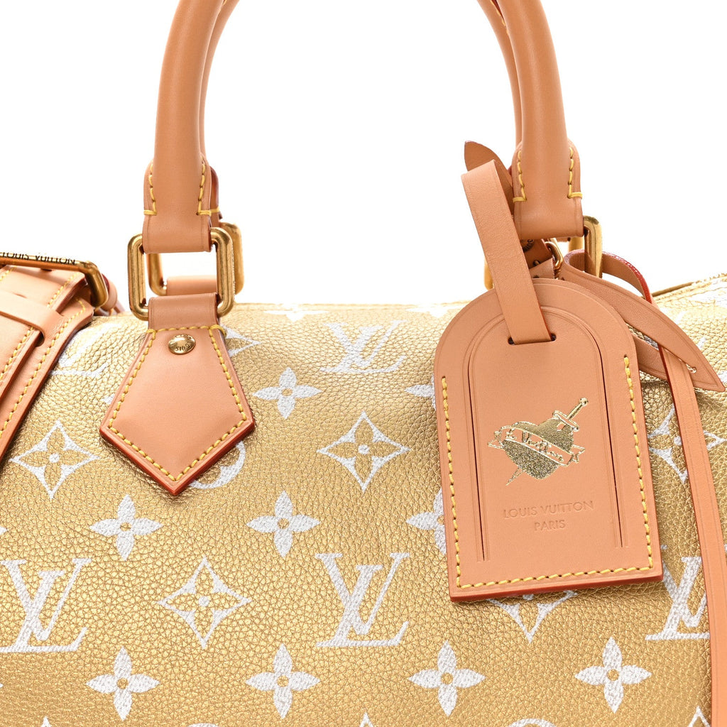 Metallic Calfskin Monogram Speedy P9 Bandouliere 30 Gold Kintsugi