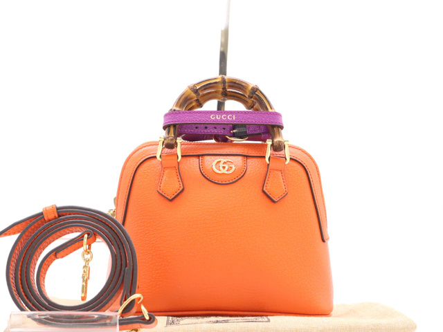Gucci Diana Nm Bamboo Handle Tote Leather Orange Leather Handbag (Authentic  )