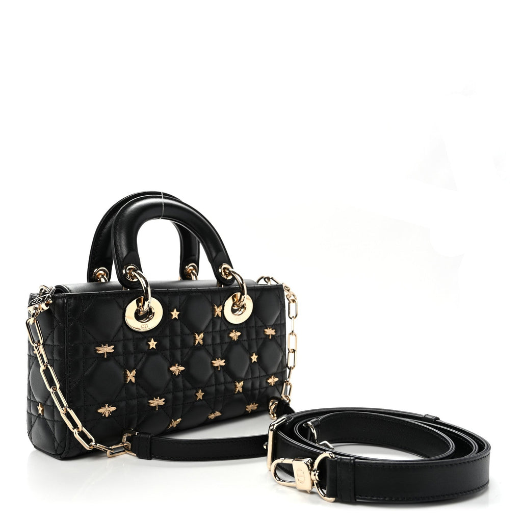 Lambskin Cannage Butterfly Studs Small Lady D-Joy Black