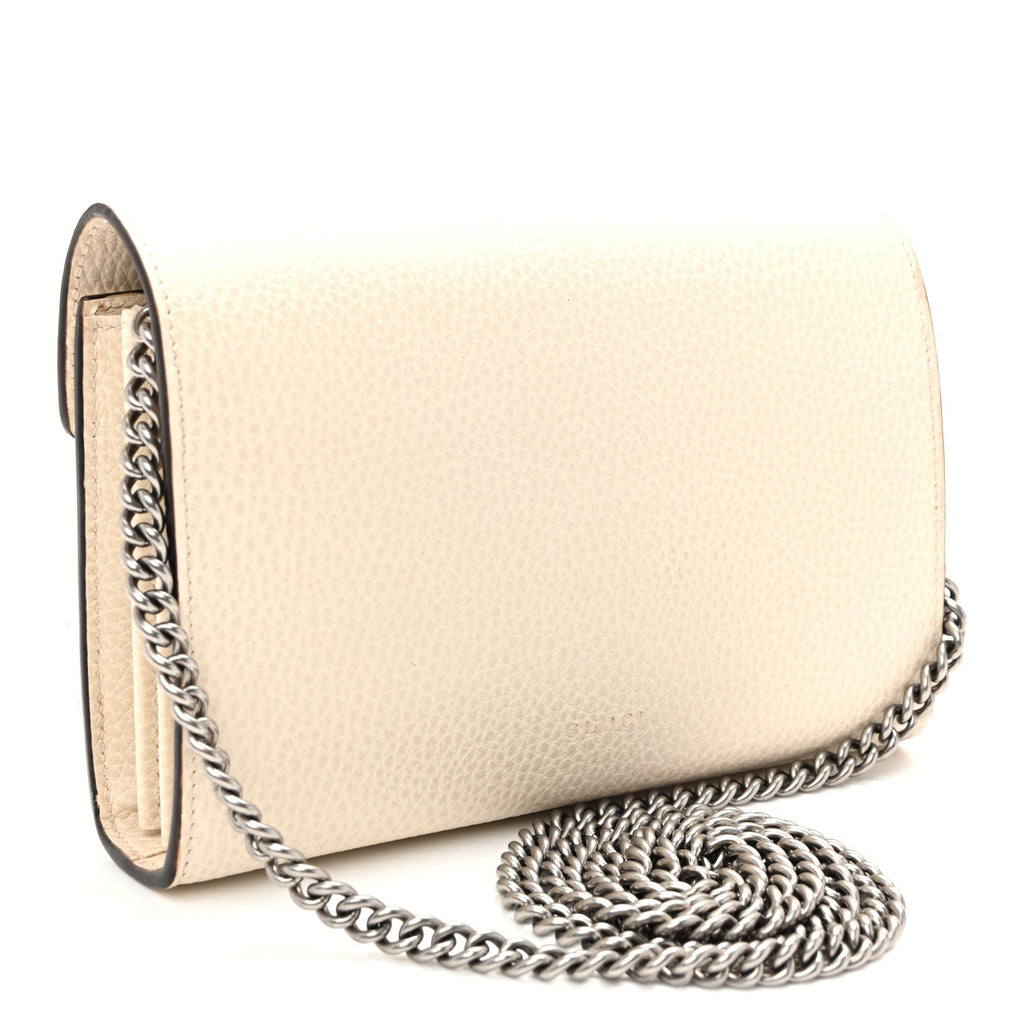 Dollar Calfskin Mini Dionysus Chain Wallet Mystic White
