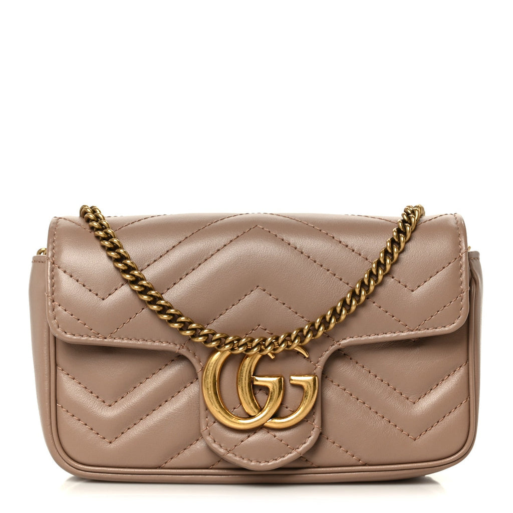 Calfskin Matelasse Super Mini GG Marmont Shoulder Bag Porcelain Rose