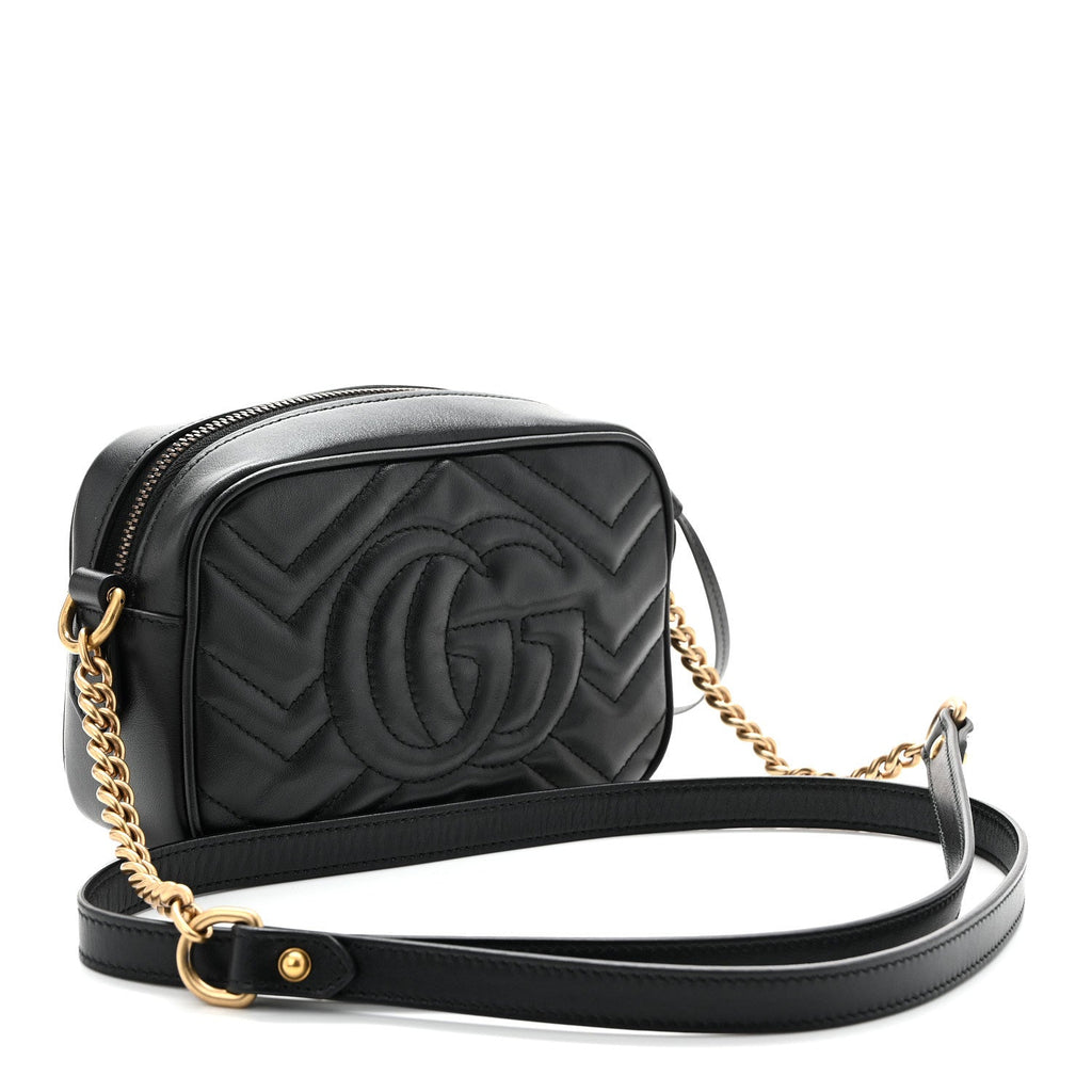 Calfskin Matelasse Mini GG Marmont Chain Shoulder Bag Black
