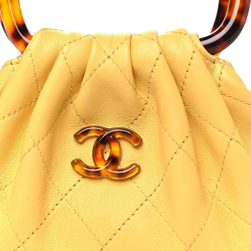 Lambskin Plexiglass Tortoise Shell Quilted Mini Pouch Yellow