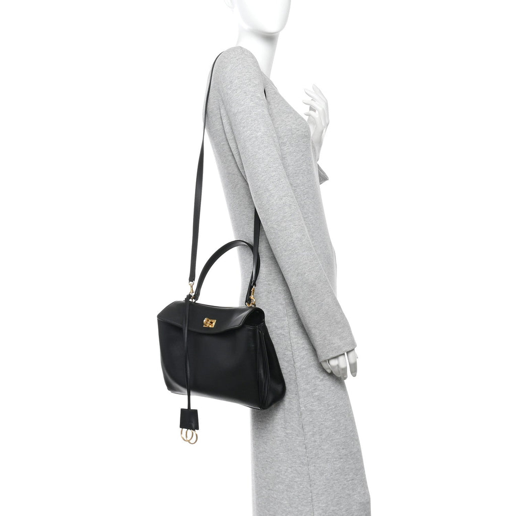 Natural Smooth Calfskin Small Rodeo Top Handle Handbag Black