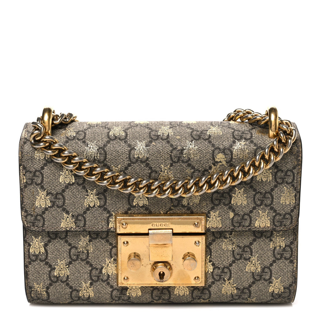 GG Supreme Monogram Bees Small Padlock Shoulder Bag Black