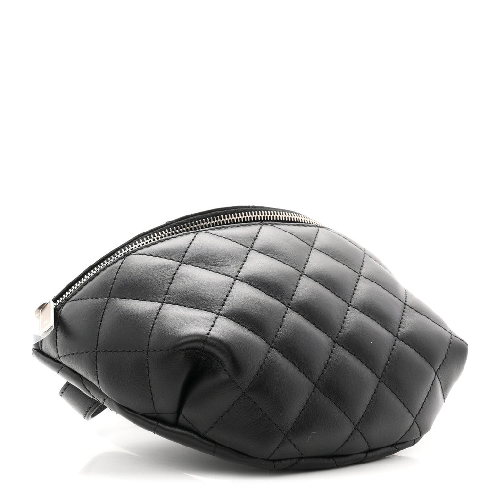 Calfskin Quilted Uniform Waist Belt Bag Black