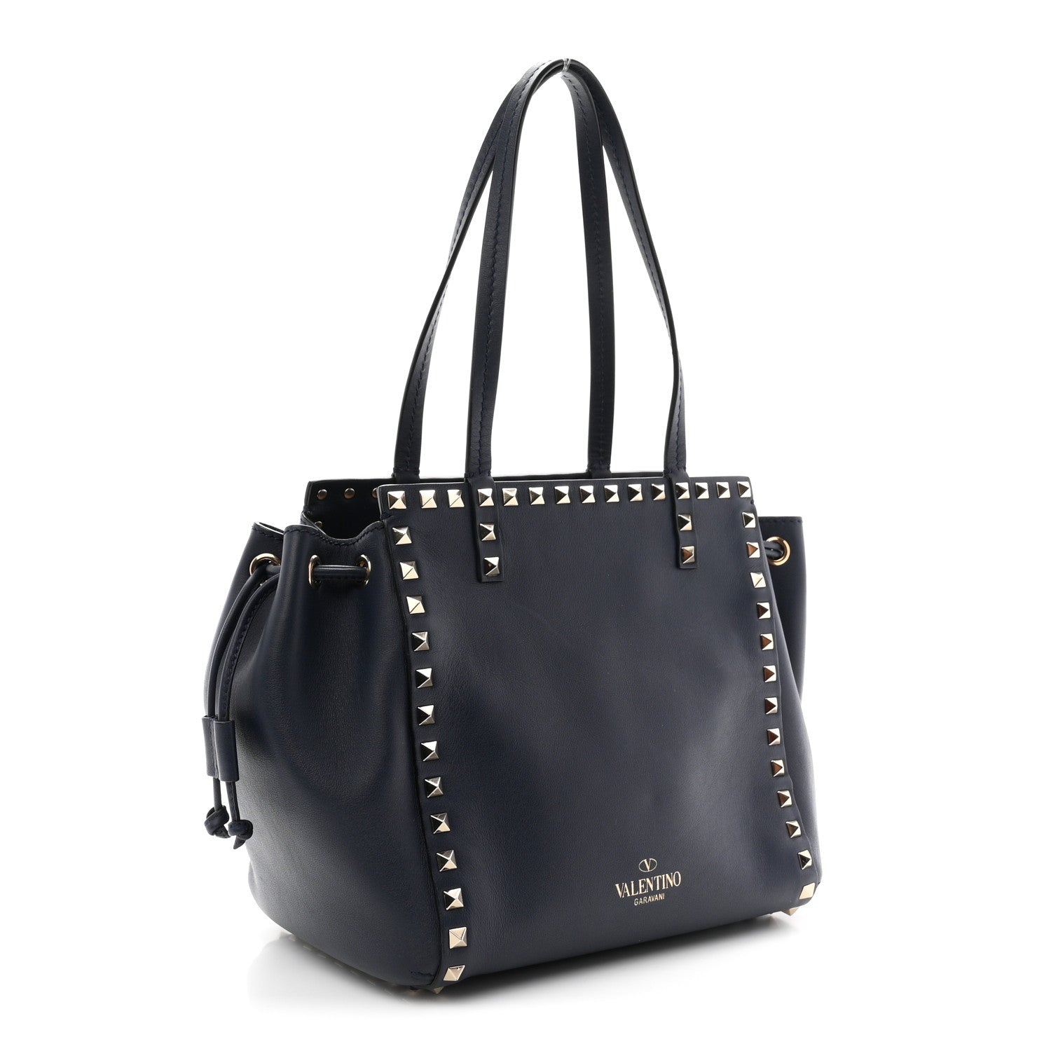 Calfskin Rockstud Double Handle Cinch Tote Marine
