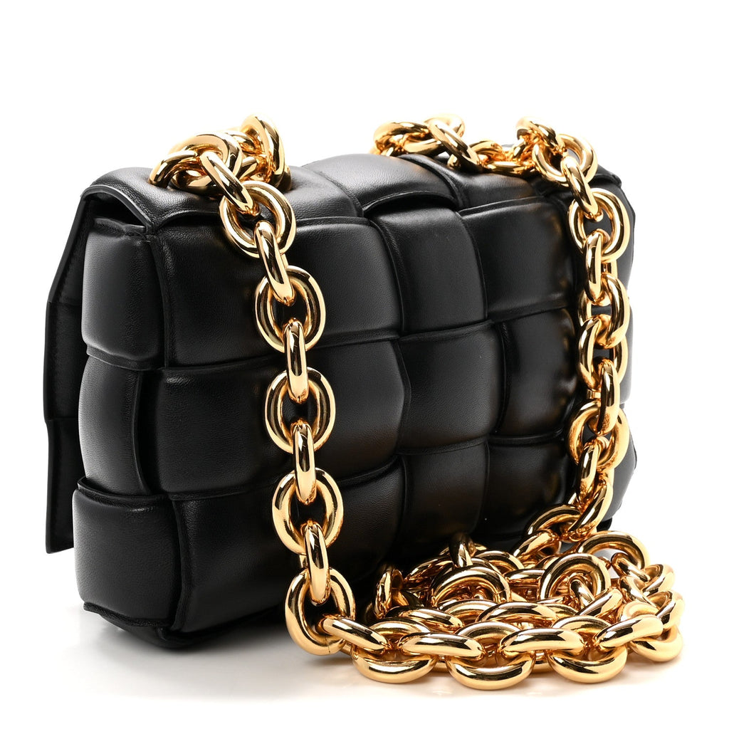 Lambskin Maxi Intreccio Padded Chain Cassette Crossbody Bag Black