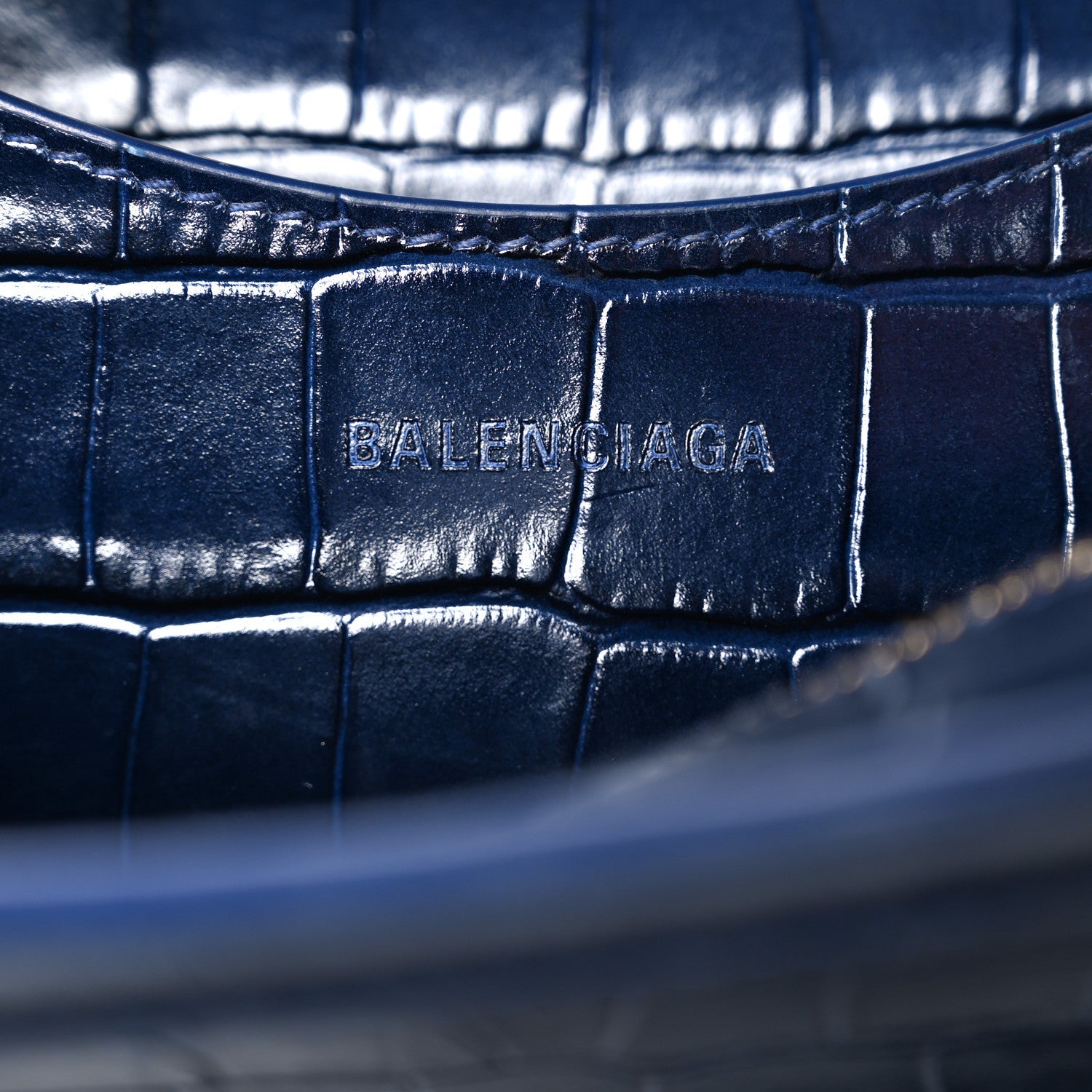 Shiny Supple Calfskin Crocodile Embossed Neo Classic Gold Hardware S City Navy