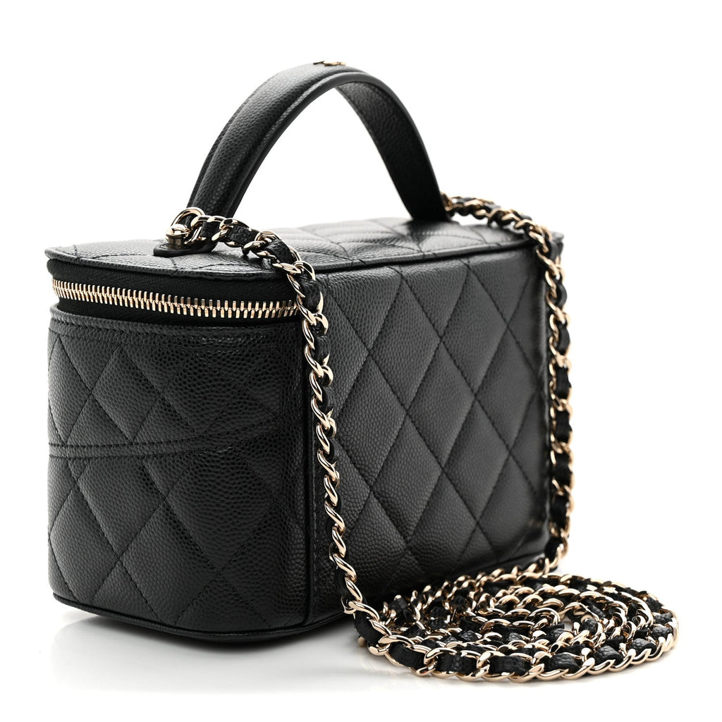 Caviar Quilted Trendy Handle Mini Vanity Black
