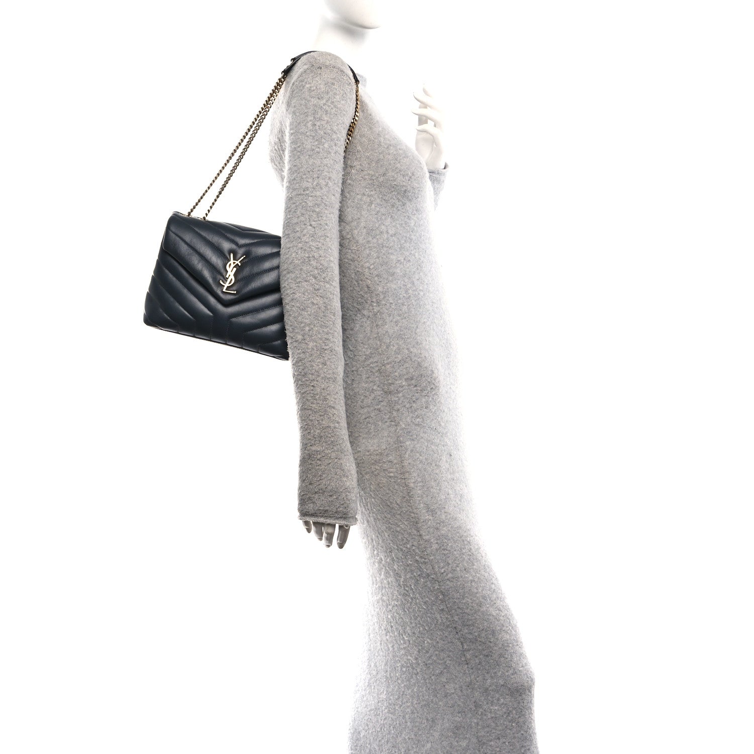 Calfskin Y Quilted Monogram Small Loulou Chain Satchel Dark Smog