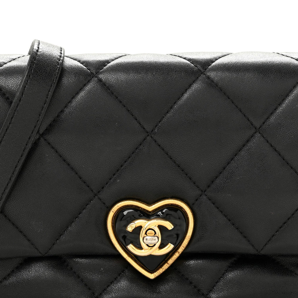 Lambskin Plexiglass Quilted Coco Love Flap Black