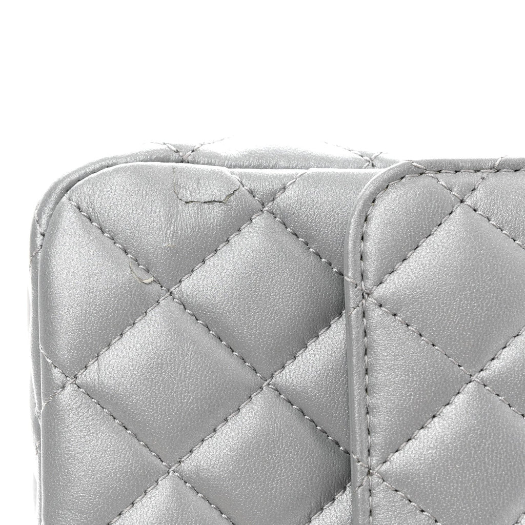 Metallic Lambskin Quilted Small Strass On Top Flap Silvery