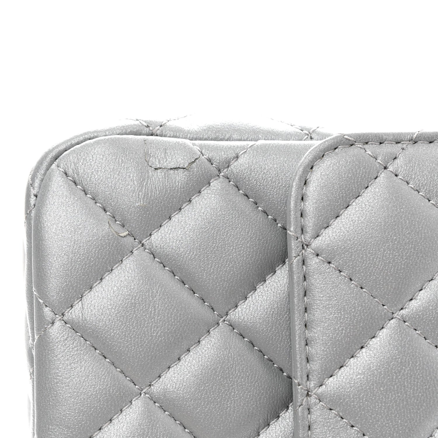 Metallic Lambskin Quilted Small Strass On Top Flap Silvery