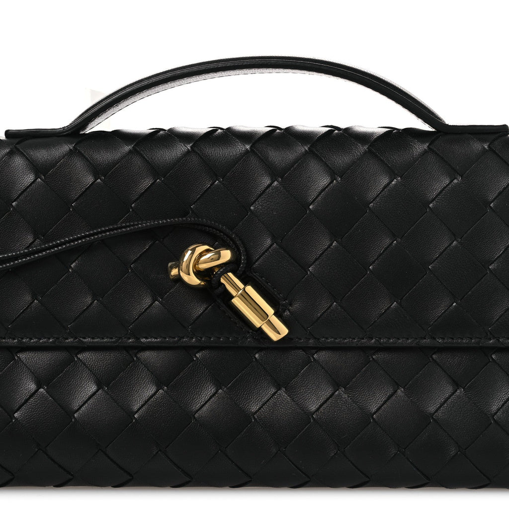 Nappa Intrecciato Long Andiamo Top Handle Clutch Black
