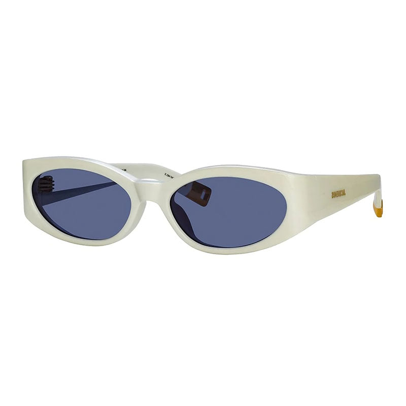 Jacquemus Sunglasses Cat Eye Full Rim, White Frame and Blue Lens JAC/4C7