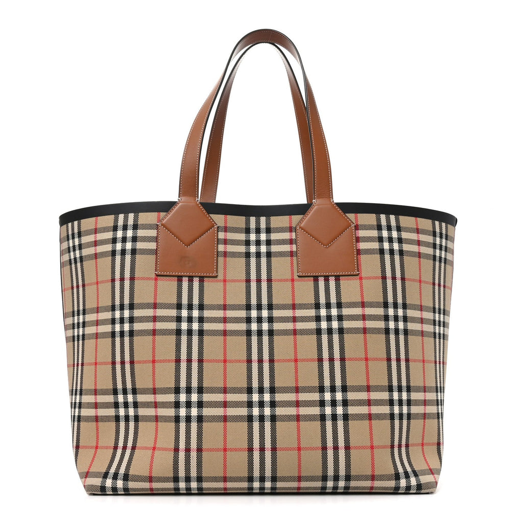 Cotton Vintage Check Large London Tote Bag Briar Brown Black