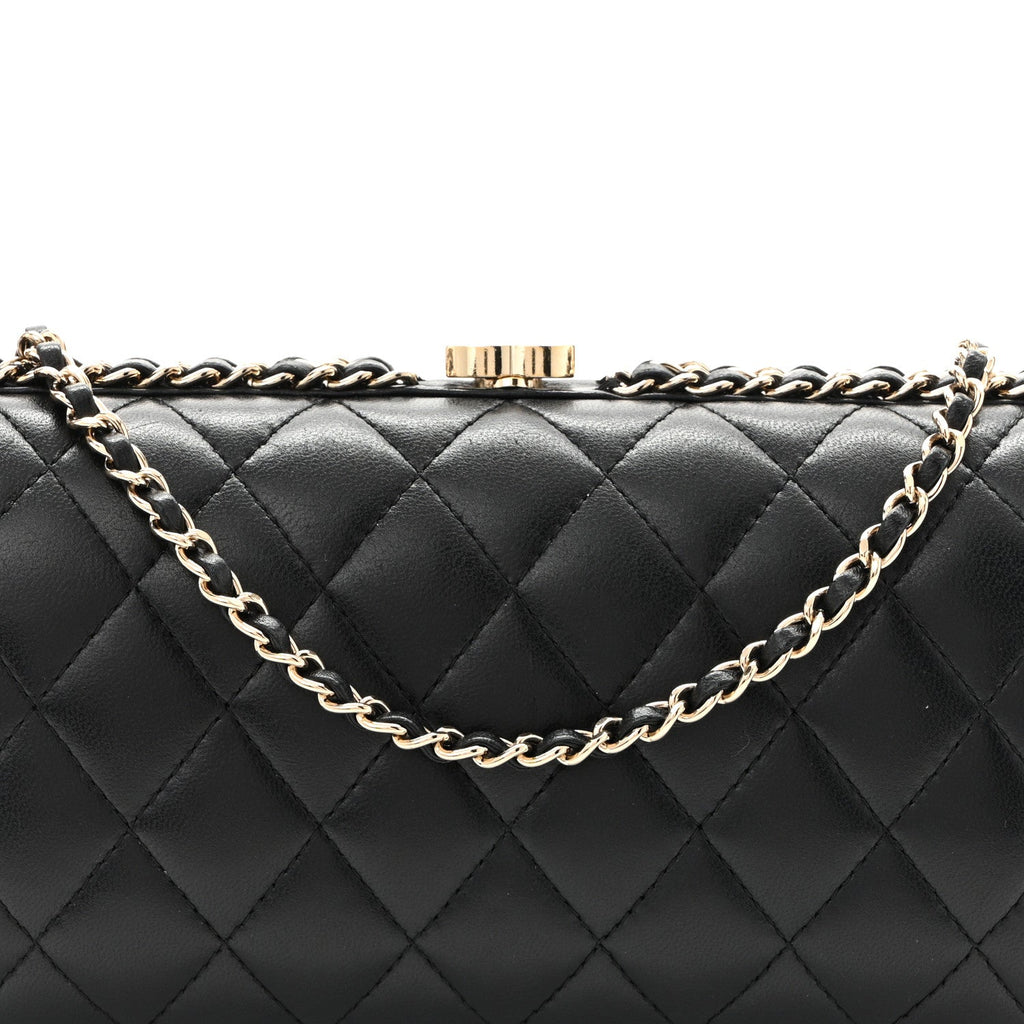 Lambskin Quilted Chain Around Clutch Black