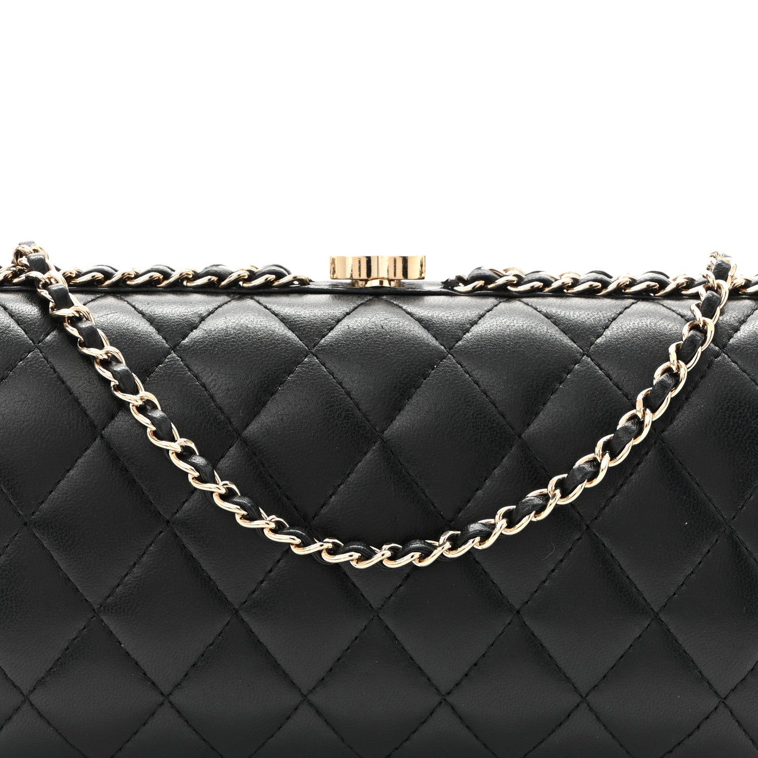 Lambskin Quilted Chain Around Clutch Black