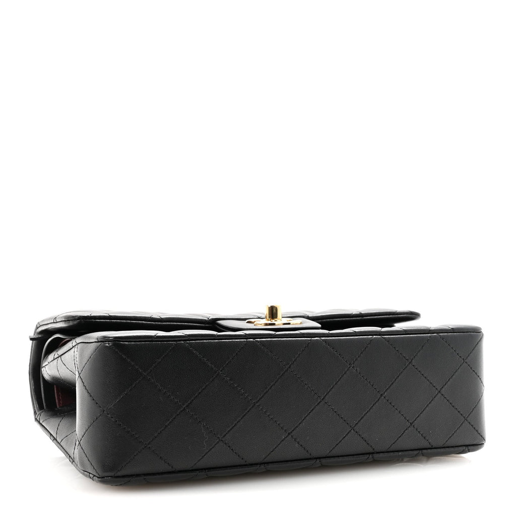 Lambskin Quilted Small Double Flap Black