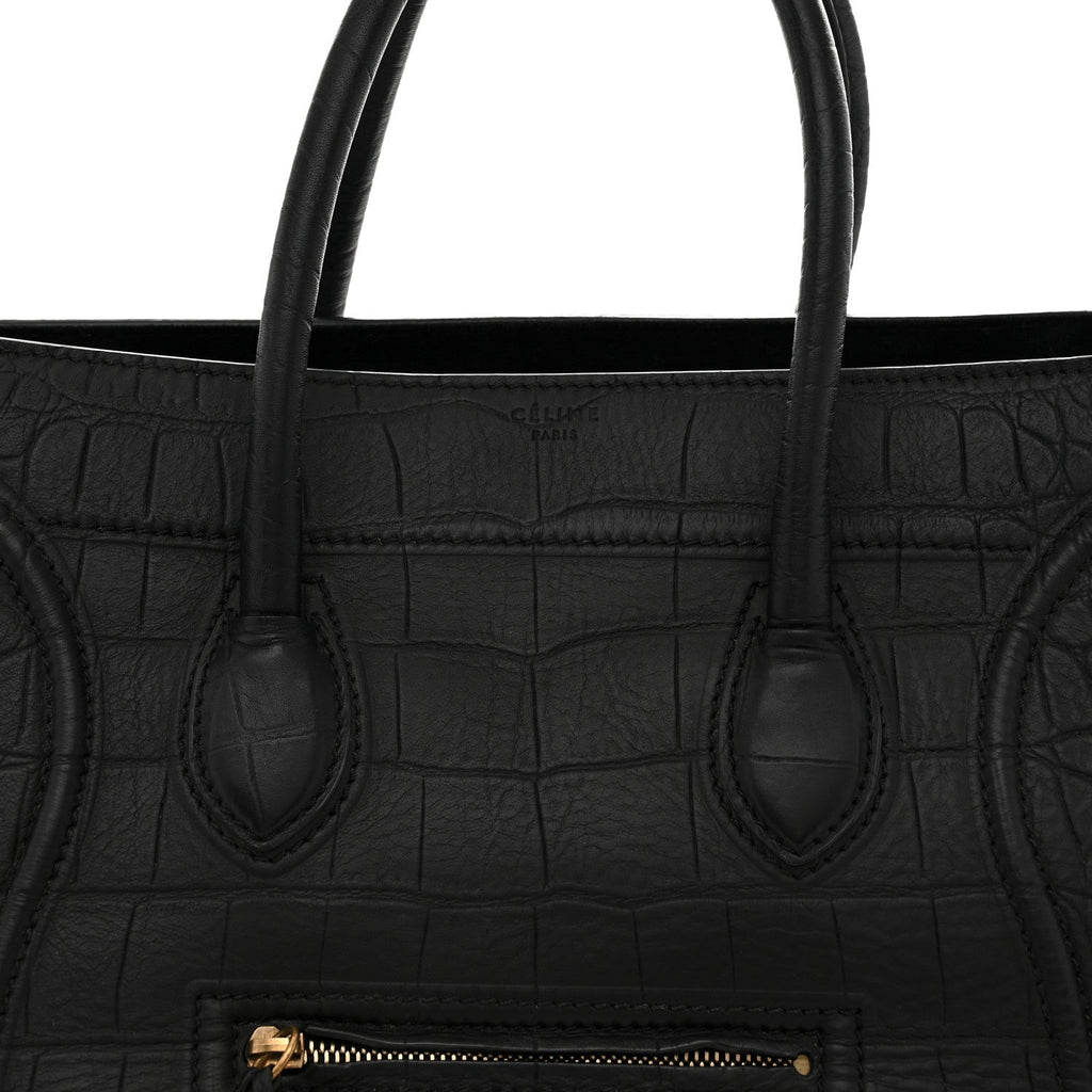 Crocodile Embossed Calfskin Medium Phantom Luggage Black