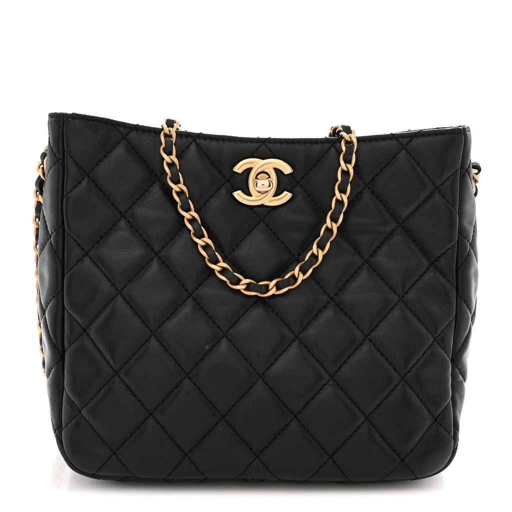 Lambskin Quilted Small Pearl Crush Hobo Black