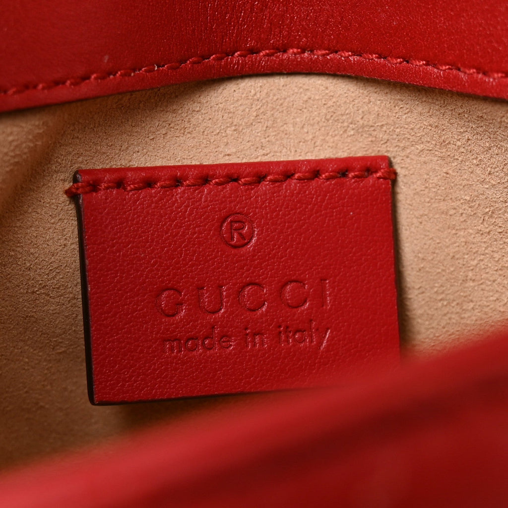 Calfskin Matelasse Super Mini GG Marmont Shoulder Bag Hibiscus Red