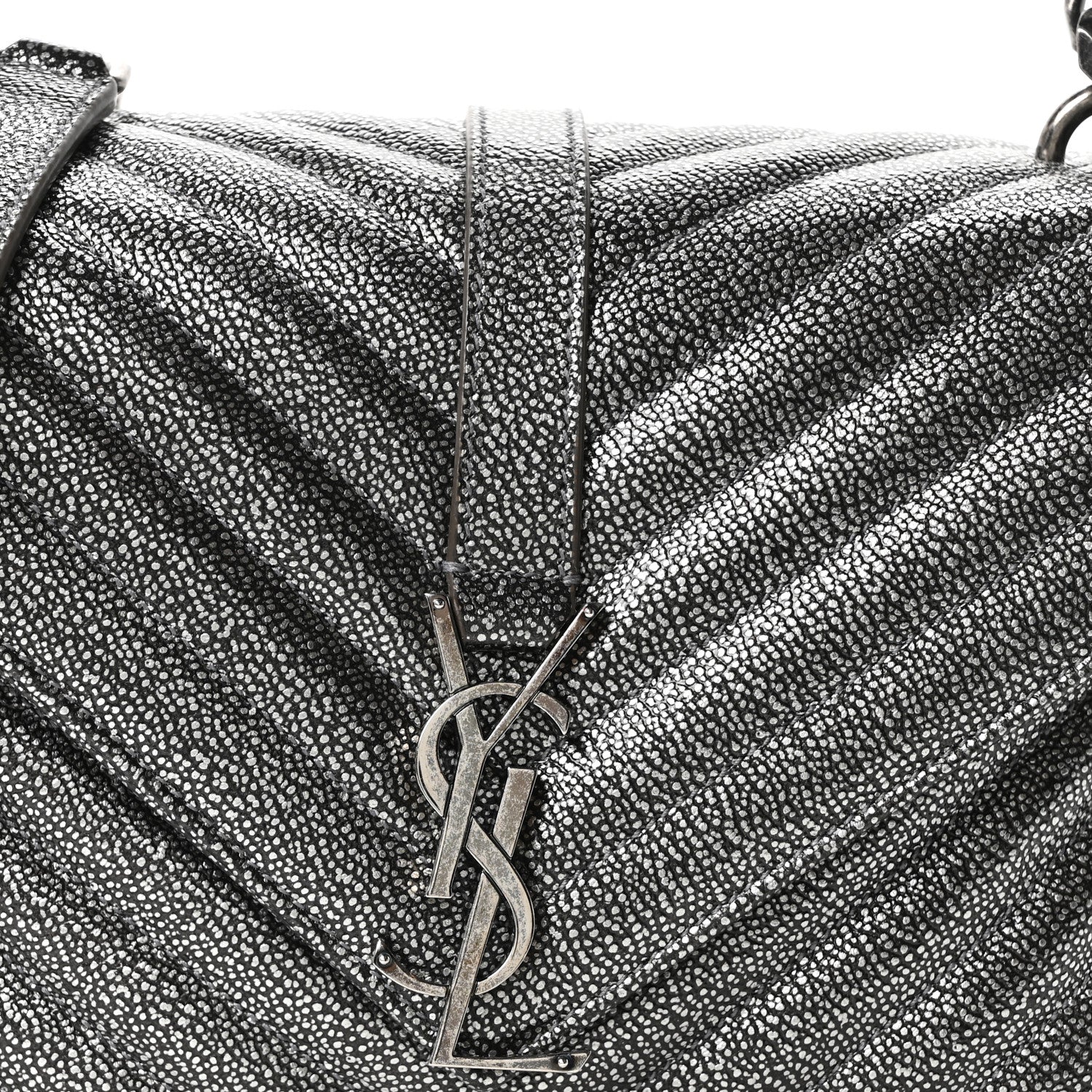Metallic Grain De Poudre Matelasse Chevron Monogram Medium College Bag Gunmetal