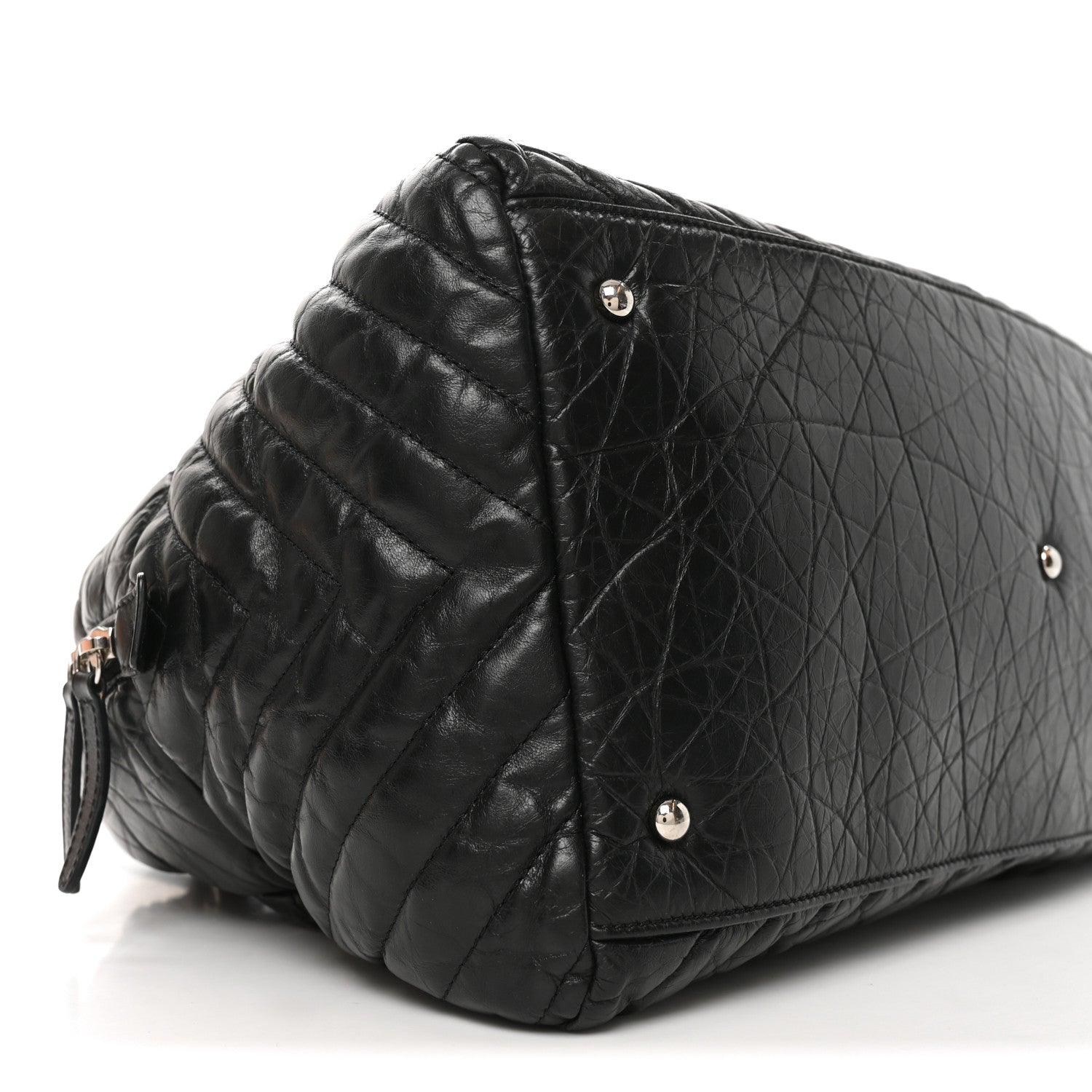 Aged Calfskin Chevron Large Soft Bowling Bag Black