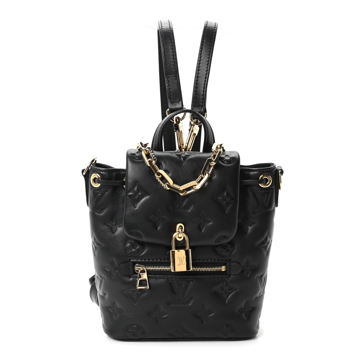 Lambskin Embossed Monogram Coussin Mini Backpack Black