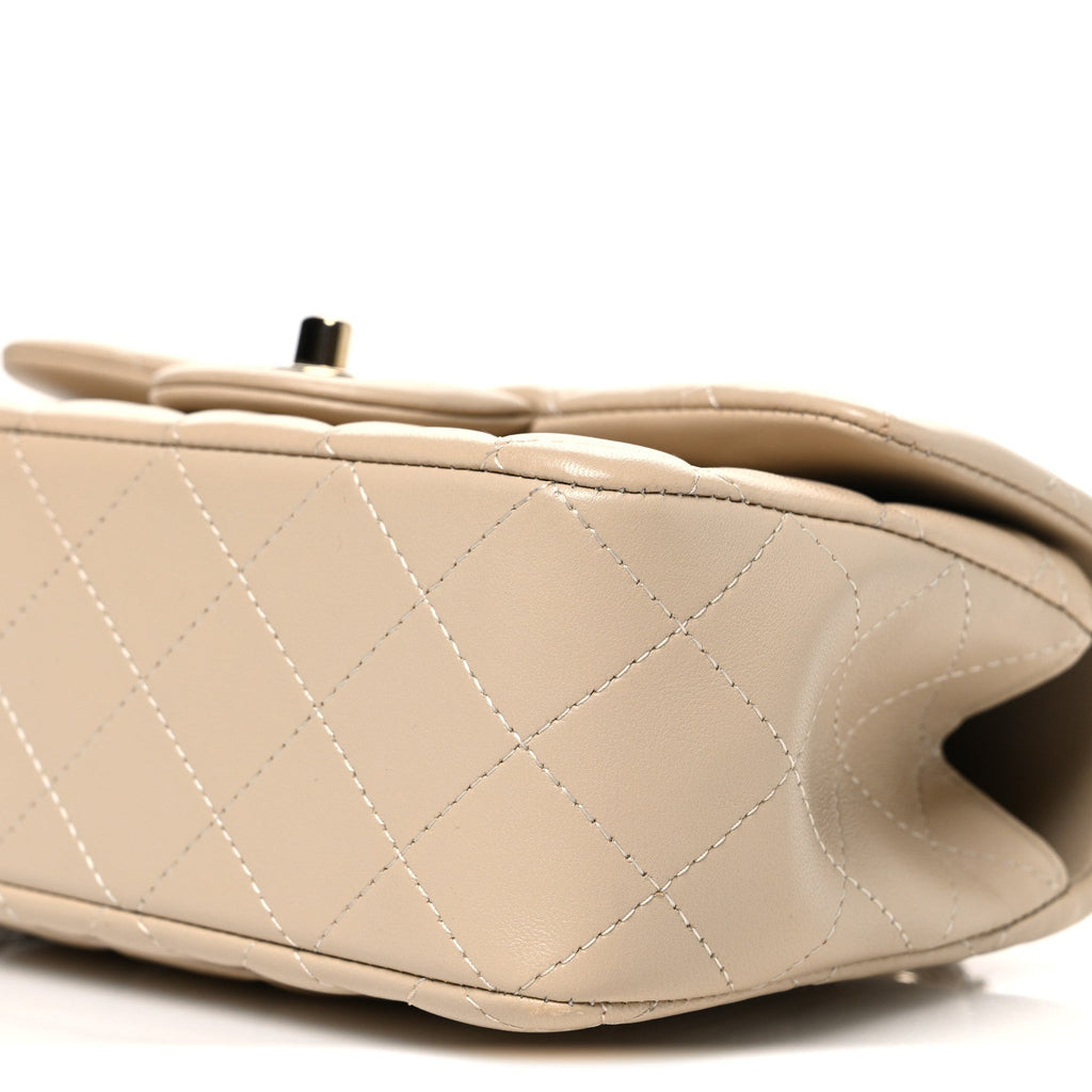 Lambskin Quilted Mini Top Handle Rectangular Flap Beige