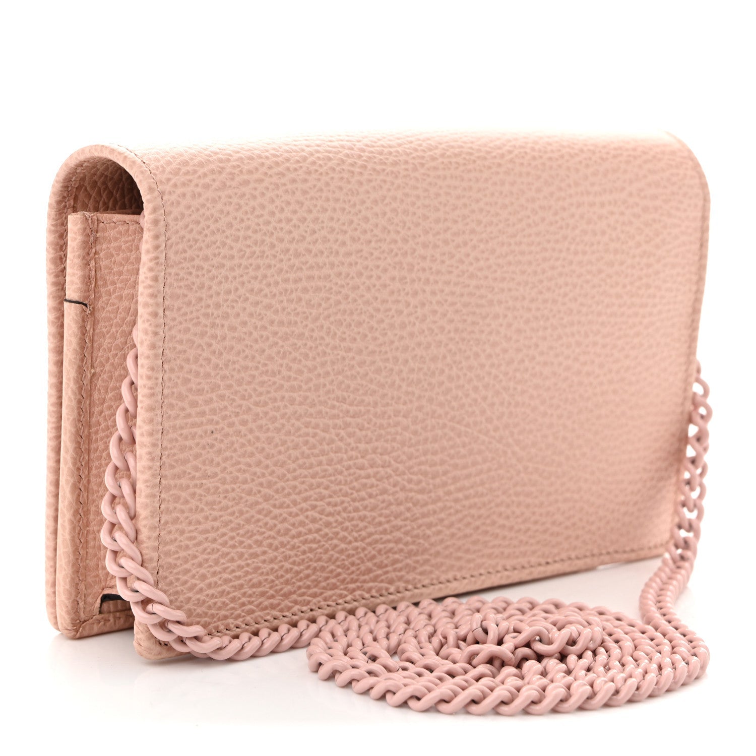Dollar Calfskin Enamel Monochrome Mini GG Marmont Chain Wallet Perfect Pink