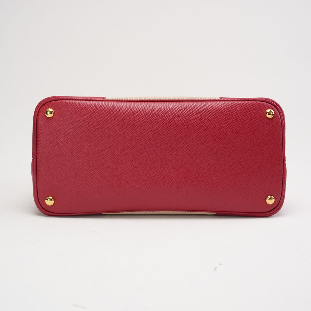 Parada Beige and Red Canapa Saffiano Double Bag