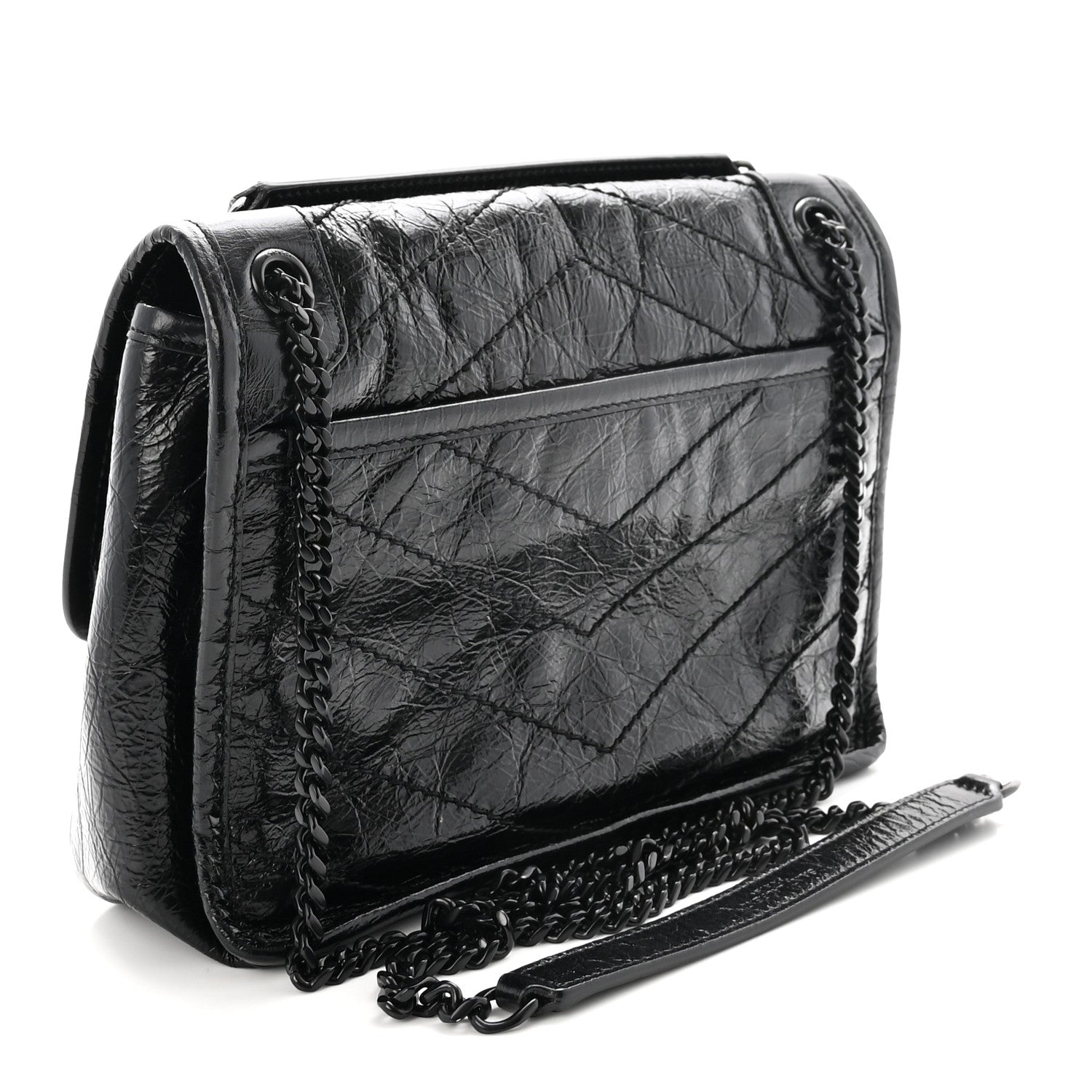 Crinkled Calfskin Matelasse Monogram Baby Niki Chain Satchel Black